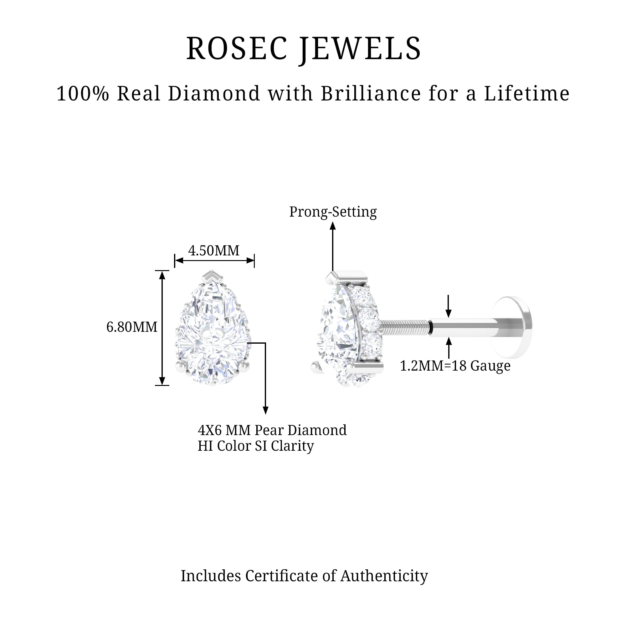 Rosec Jewels-Solitaire Diamond Teardrop Tragus Earring