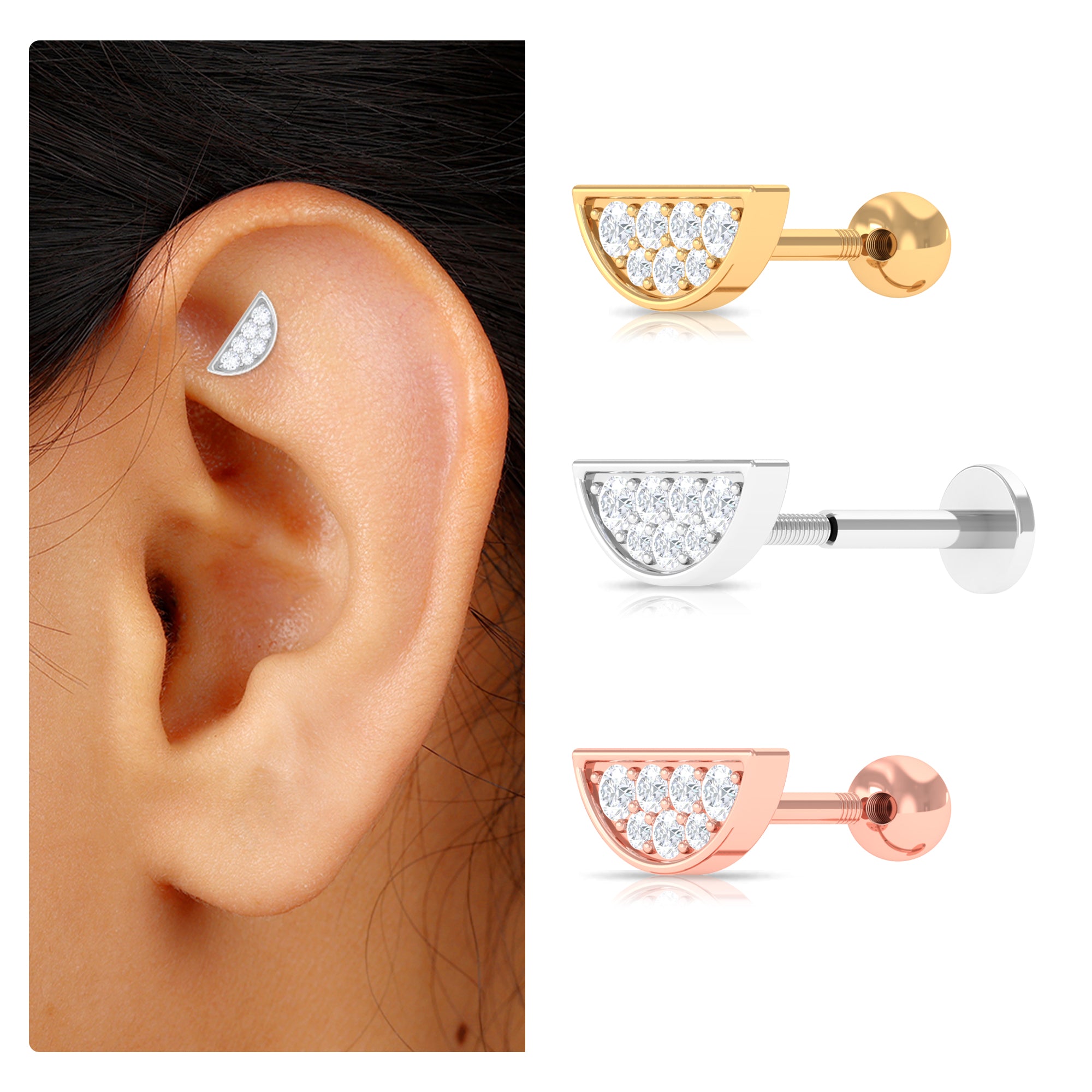 Rosec Jewels-Simple Moissanite Half Circle Earring for Helix Piercing