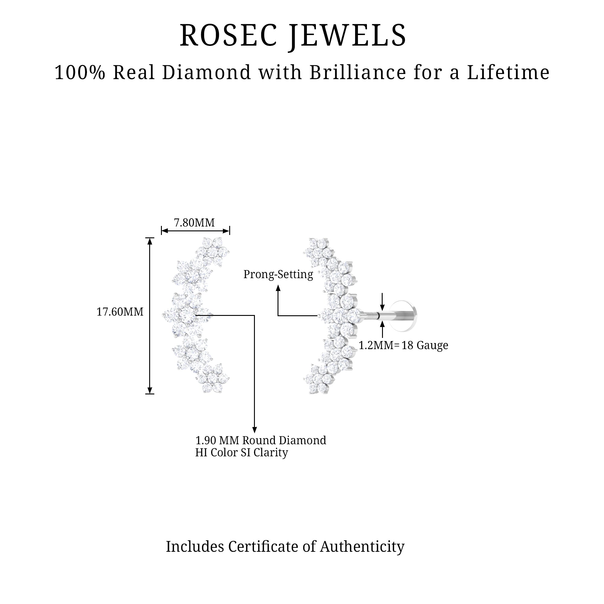 Rosec Jewels-Genuine Diamond Flower Ear Crawler Earring