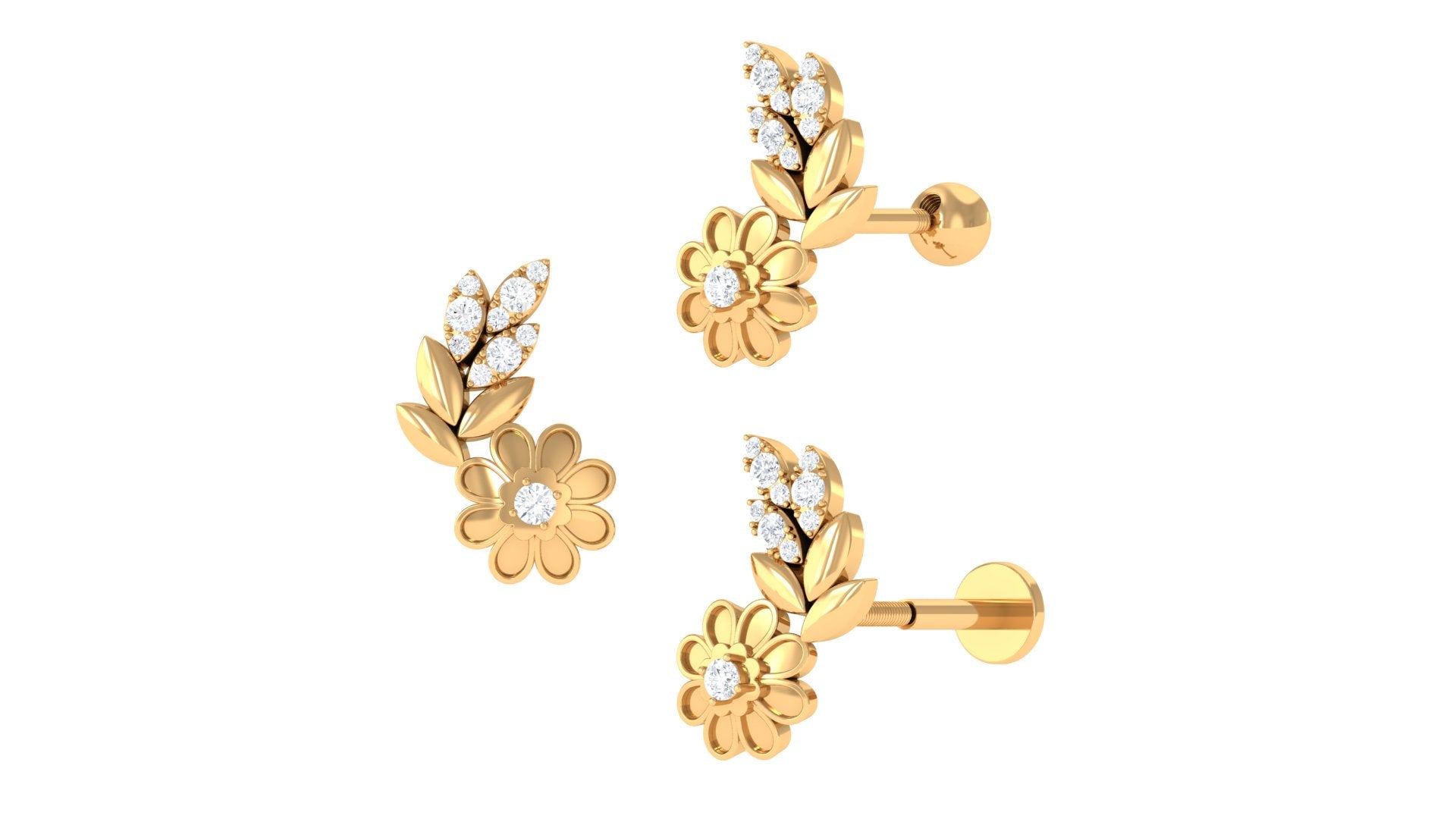 Rosec Jewels-Certified Moissanite Flower Crawler Earring for Helix Piercing