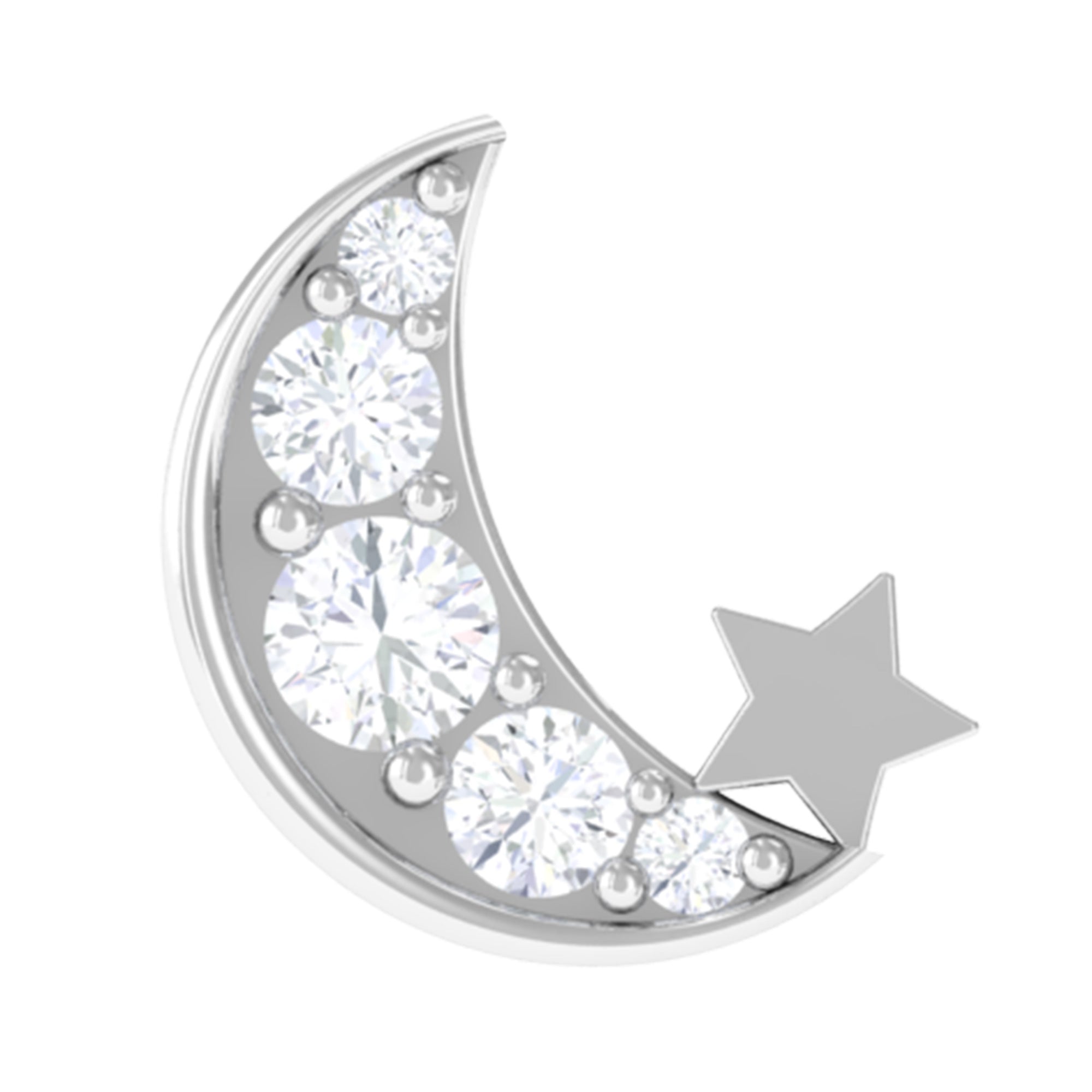 Rosec Jewels-Real Diamond Gold Moon Star Earring for Cartilage Piercing