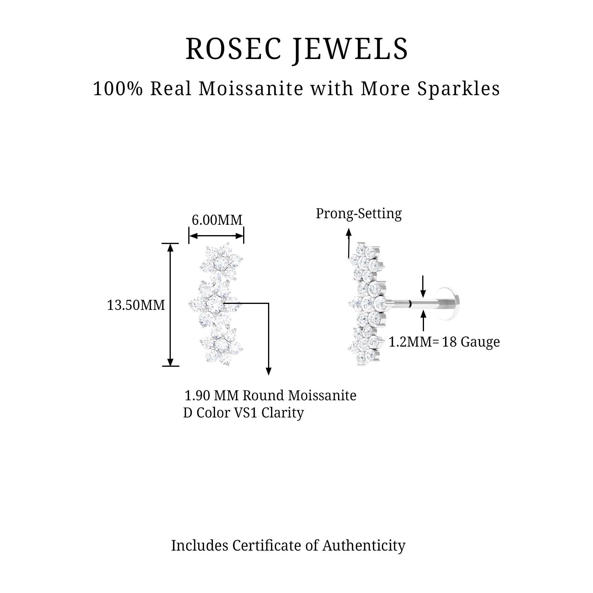 Rosec Jewels-Certified Moissanite Floral Ear Climber Earring