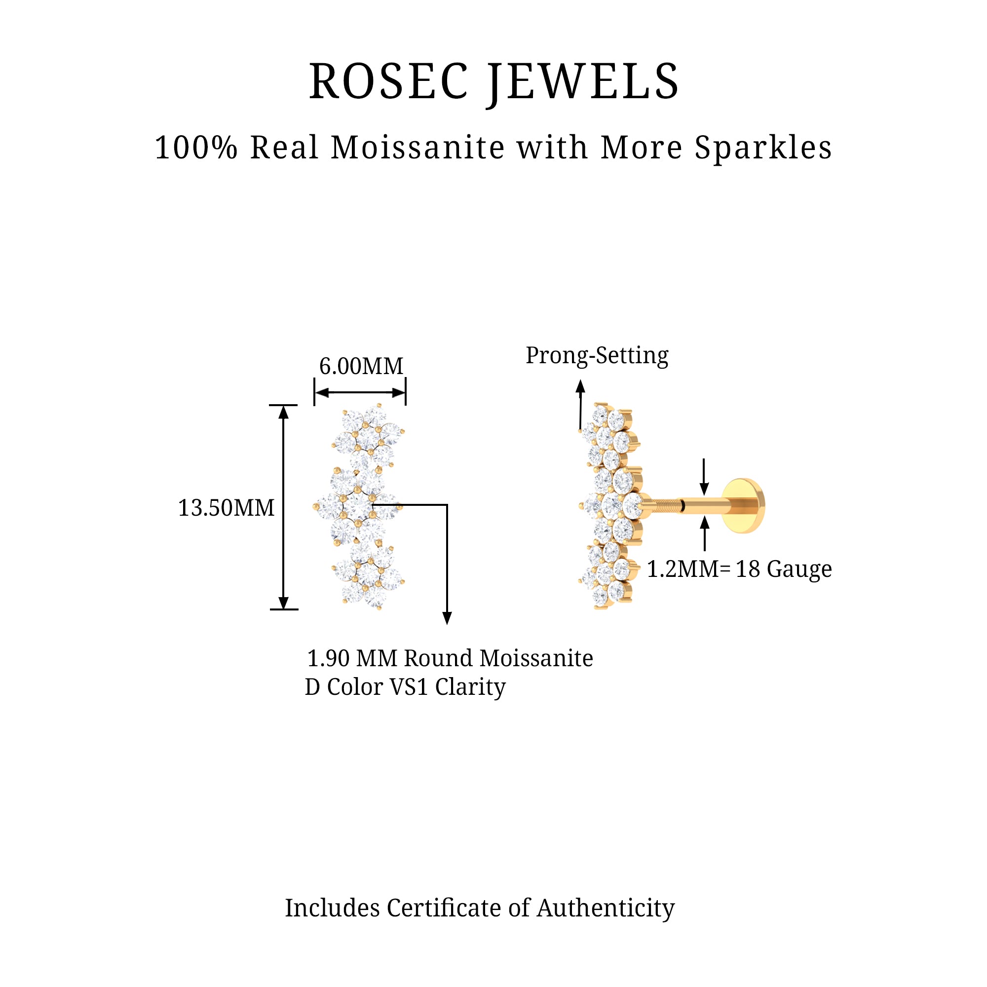 Rosec Jewels-Certified Moissanite Floral Ear Climber Earring