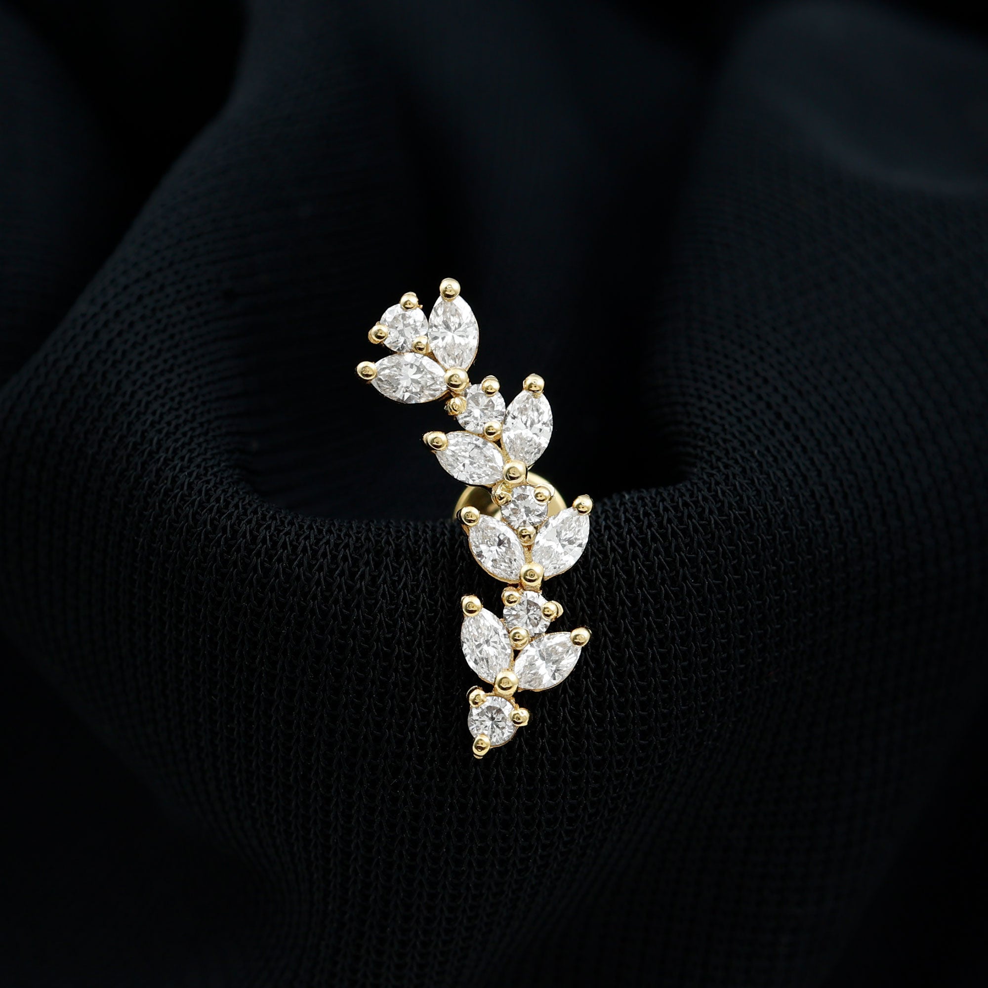 Rosec Jewels-Nature Inspired Diamond Leaf Crawler Helix Earring