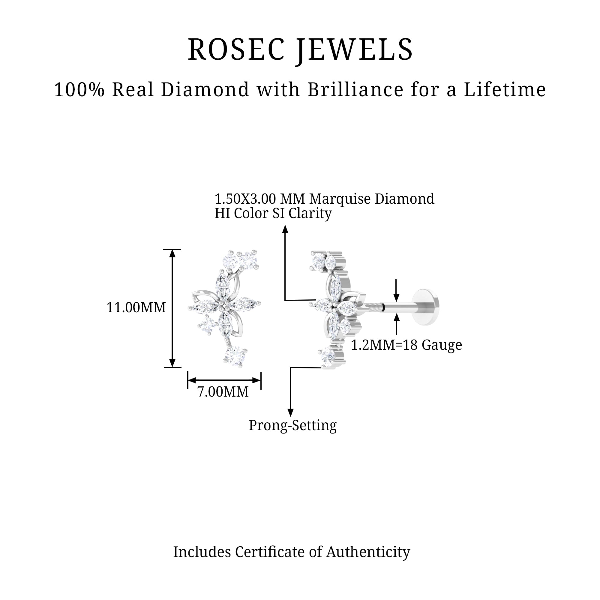 Rosec Jewels-Genuine Diamond Flower Crawler Earring