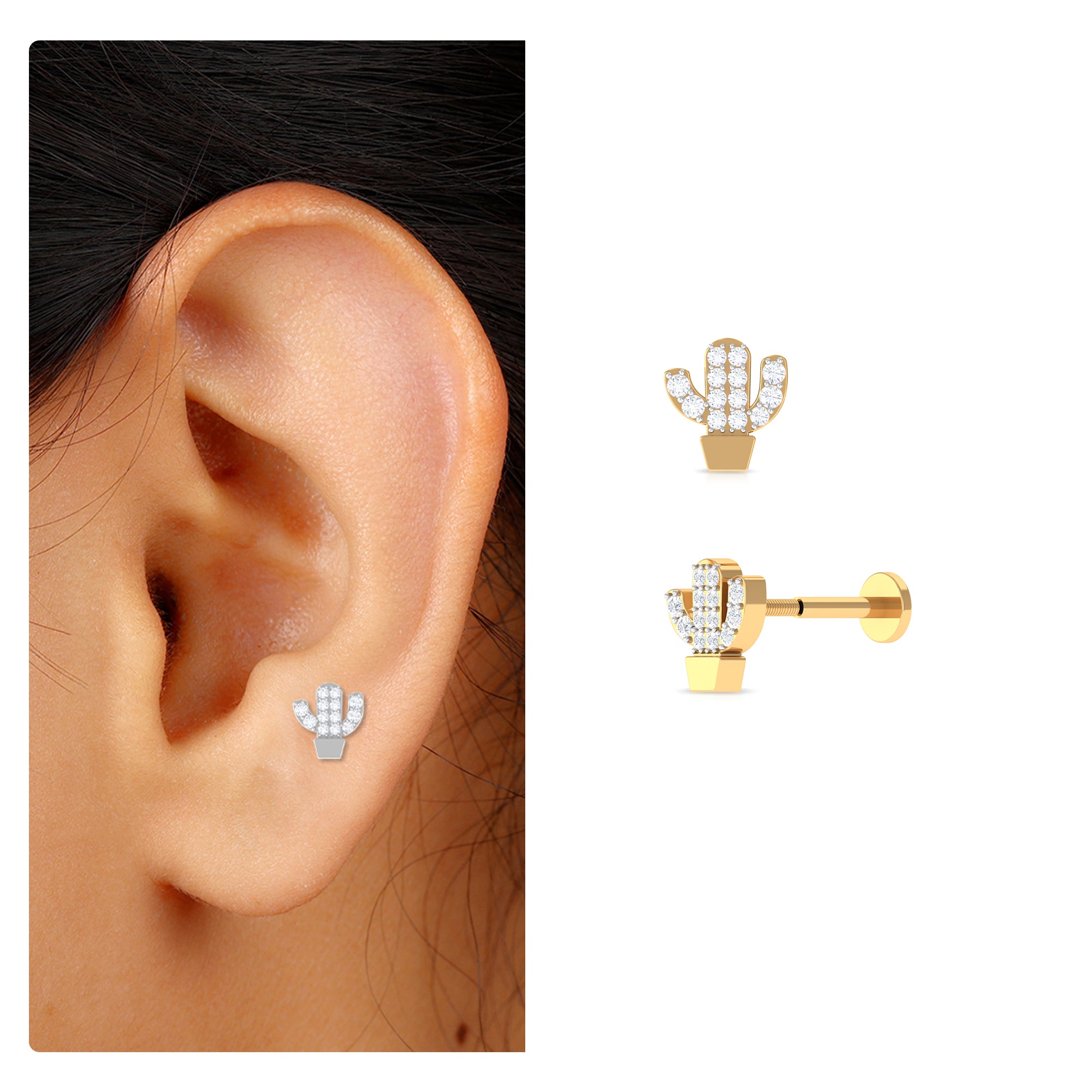 Rosec Jewels-Unique Moissanite Cactus Earring for Cartilage Piercing