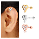 Rosec Jewels-Round Moissanite Chevron Helix Earring with Beaded Gold