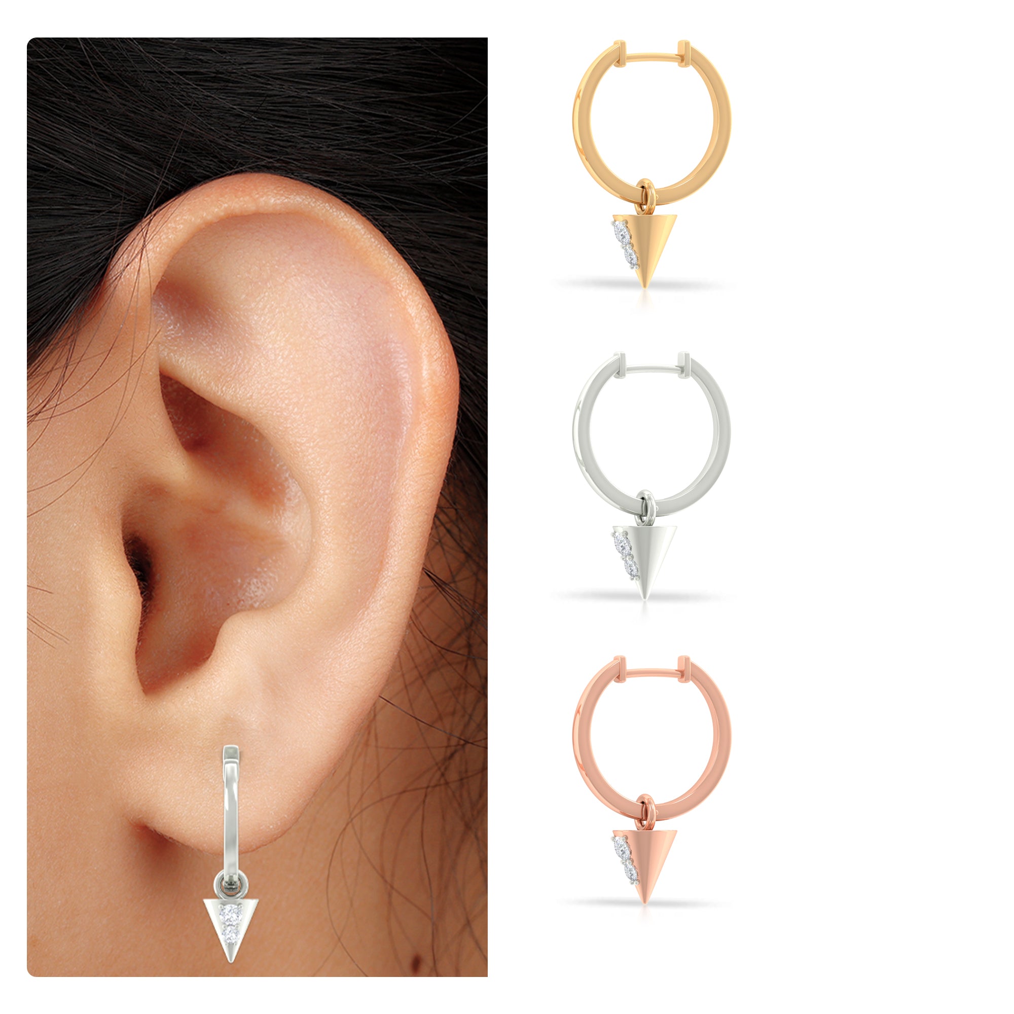 Rosec Jewels-Certified Moissanite Triangle Hoop Drop Earring for Helix Piercing