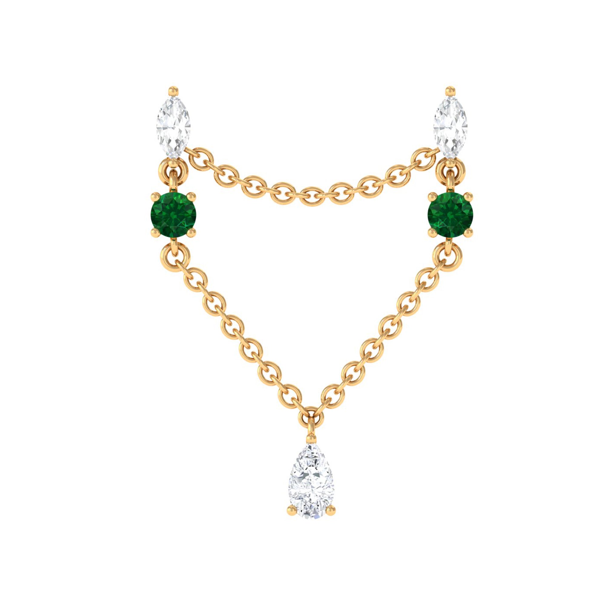 Rosec Jewels-Moissanite Double Piercing Earring with Created Emerald