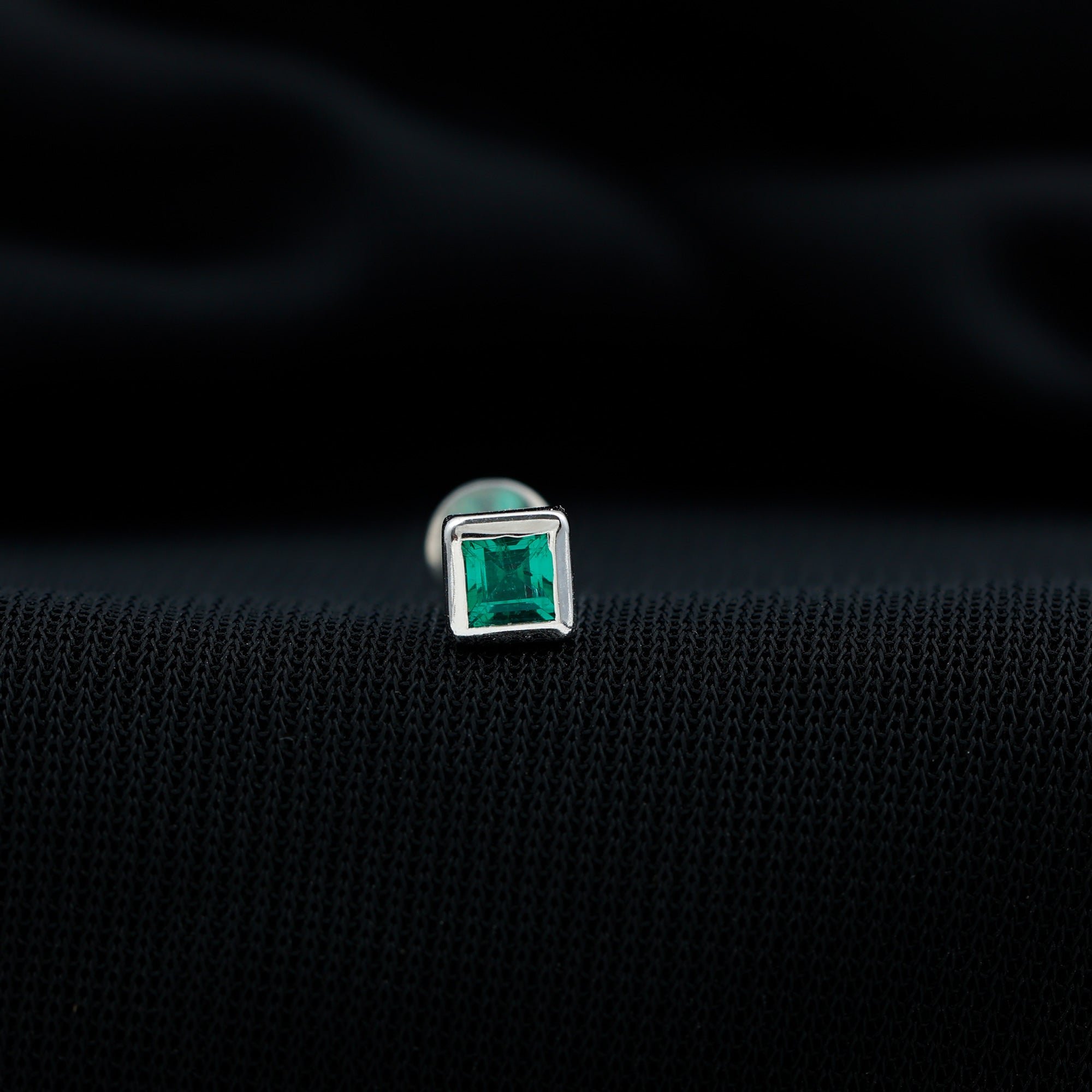 Rosec Jewels-Princess Cut Emerald Helix Earring in Bezel Setting