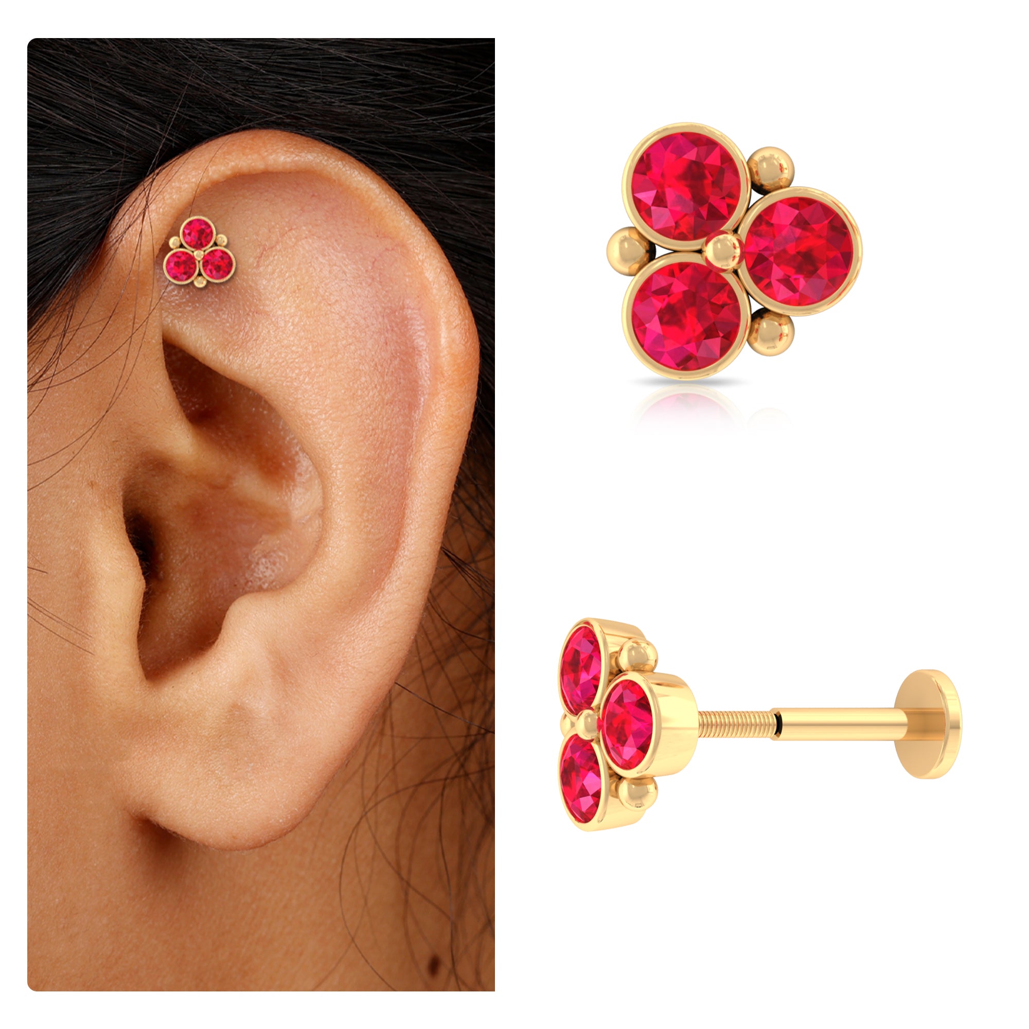 Rosec Jewels-Created Ruby Trio Cartilage Earring in Gold