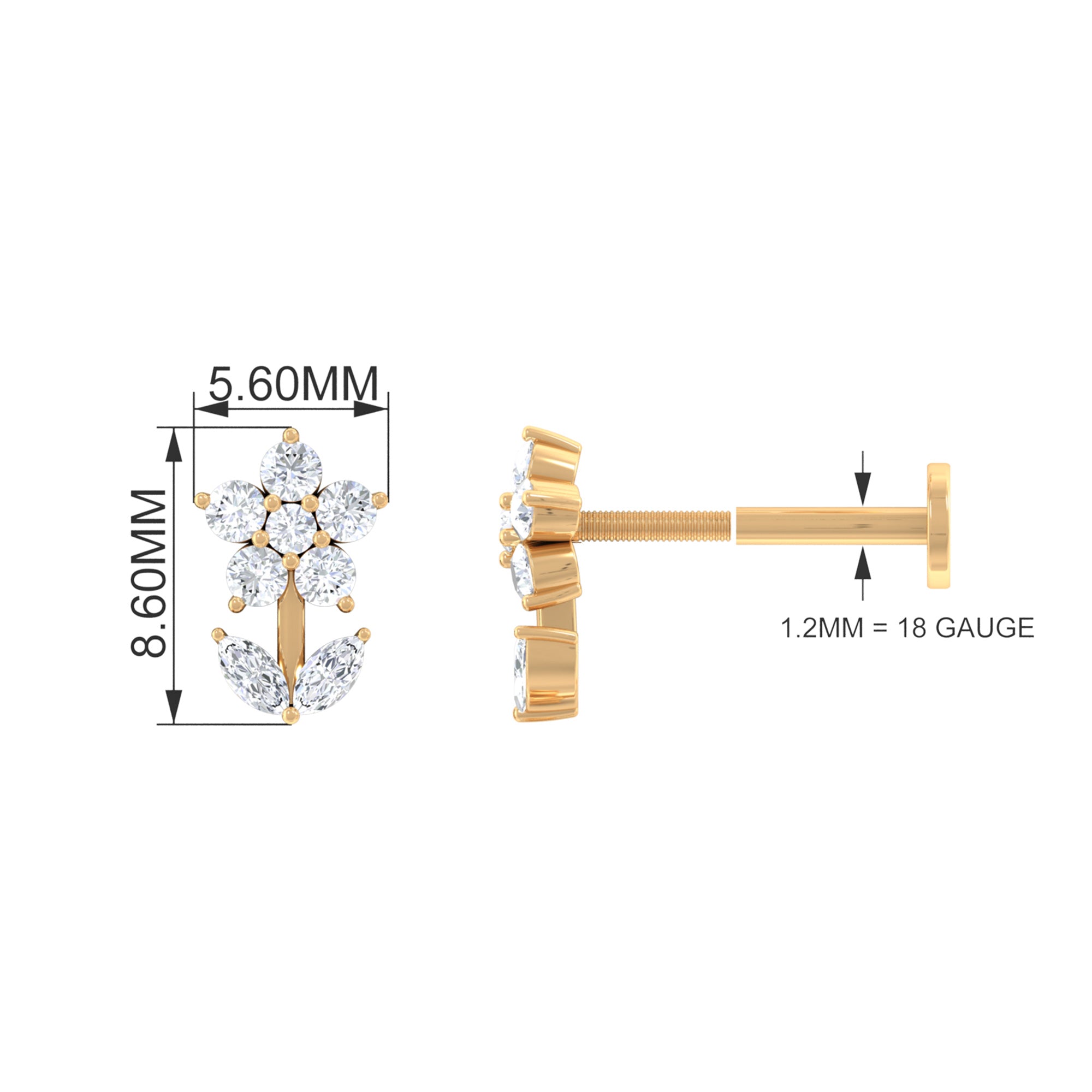 Rosec Jewels-0.25 CT Moissanite Flower Cartilage Earring in Gold