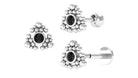 Rosec Jewels-Bezel Set Solitaire Black Diamond Rook Earring with Beaded Gold