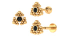 Rosec Jewels-Bezel Set Solitaire Black Diamond Rook Earring with Beaded Gold