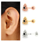 Rosec Jewels-Bezel Set Solitaire Black Diamond Rook Earring with Beaded Gold