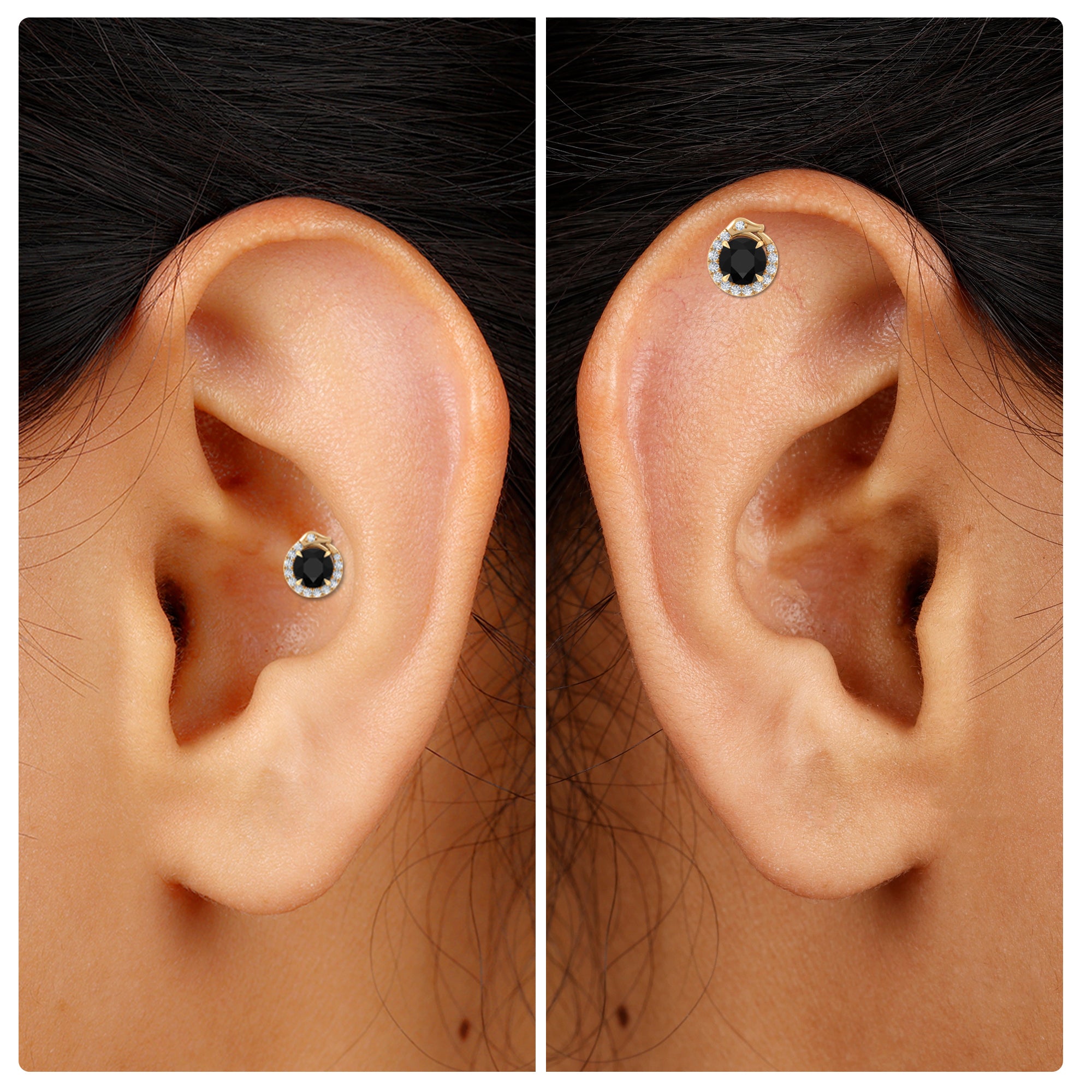 Rosec Jewels-Black Onyx Snake Helix Earring with Moissanite