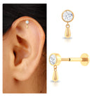 Rosec Jewels-Bezel Set Round Cut Moissanite Helix Drop Earring in Gold