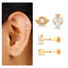 Rosec Jewels-Moissanite Spade and Evil Eye Helix Earring Set in Gold