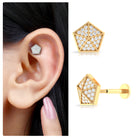 Rosec Jewels-Certified Moissanite Gold Pentagon Cartilage Earring