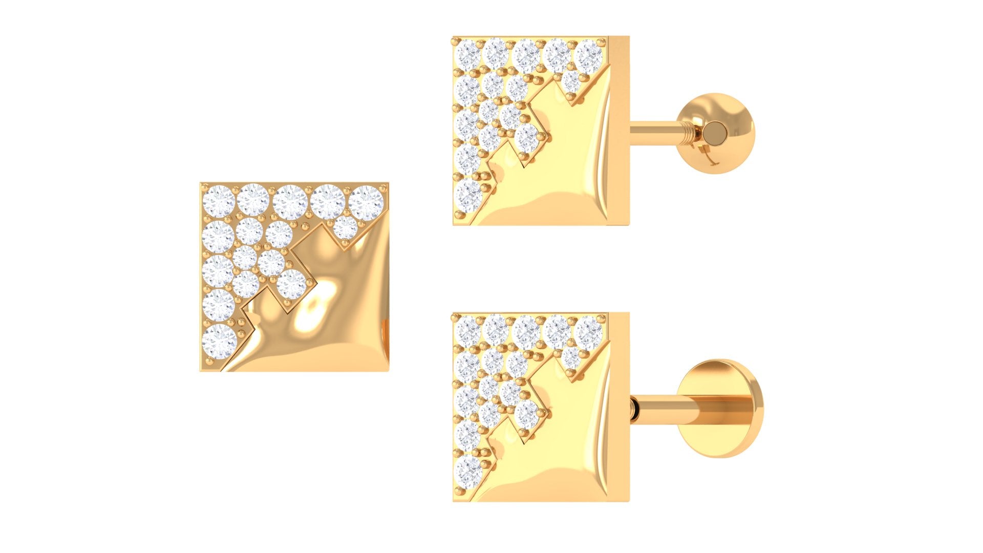 Rosec Jewels-Unique Moissanite and Gold Square Cartilage Stud Earring