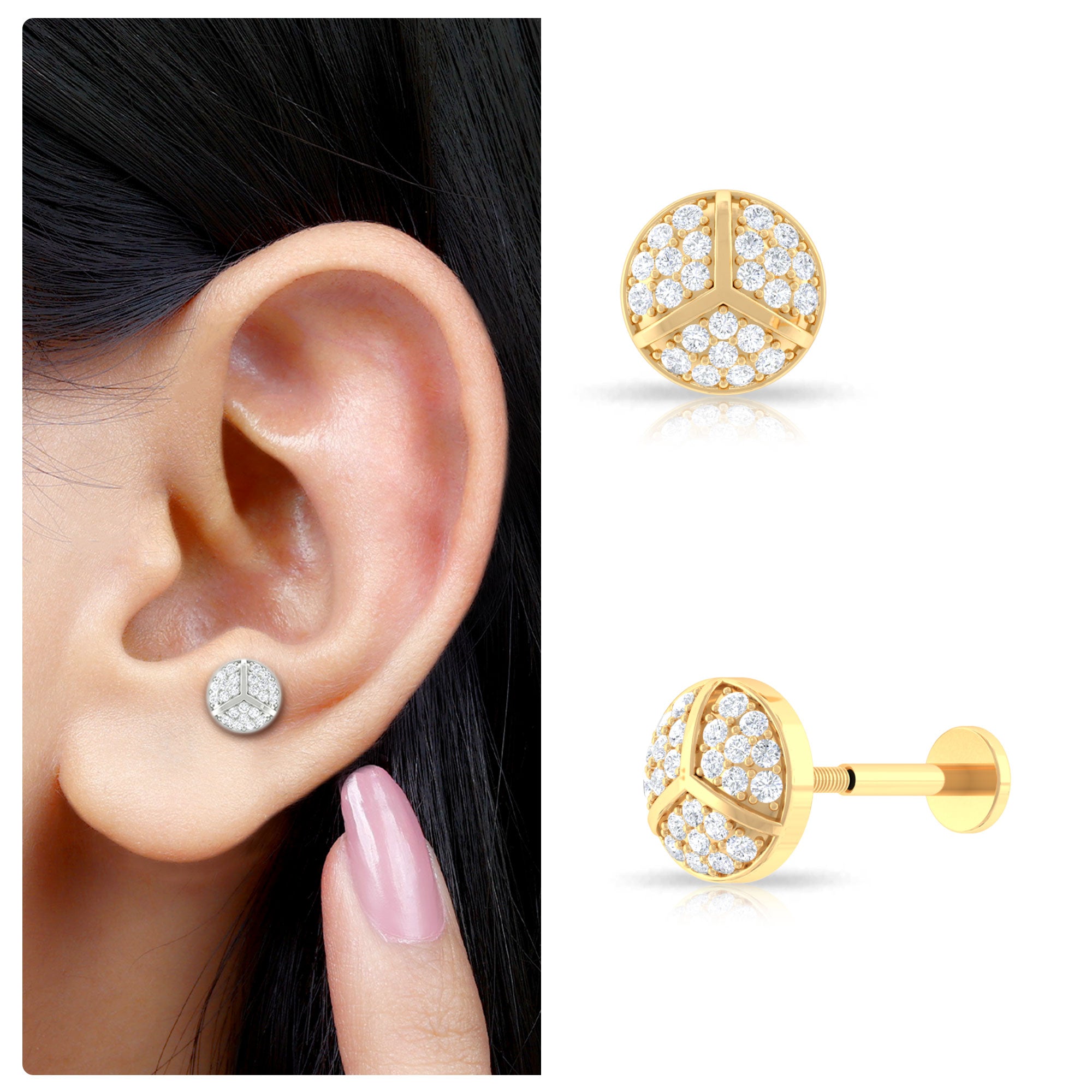 Rosec Jewels-Moissanite Gold Round Cartilage Stud Earring