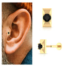 Rosec Jewels-Round Cut Solitaire Black Onyx Gold Bar Tragus Earring