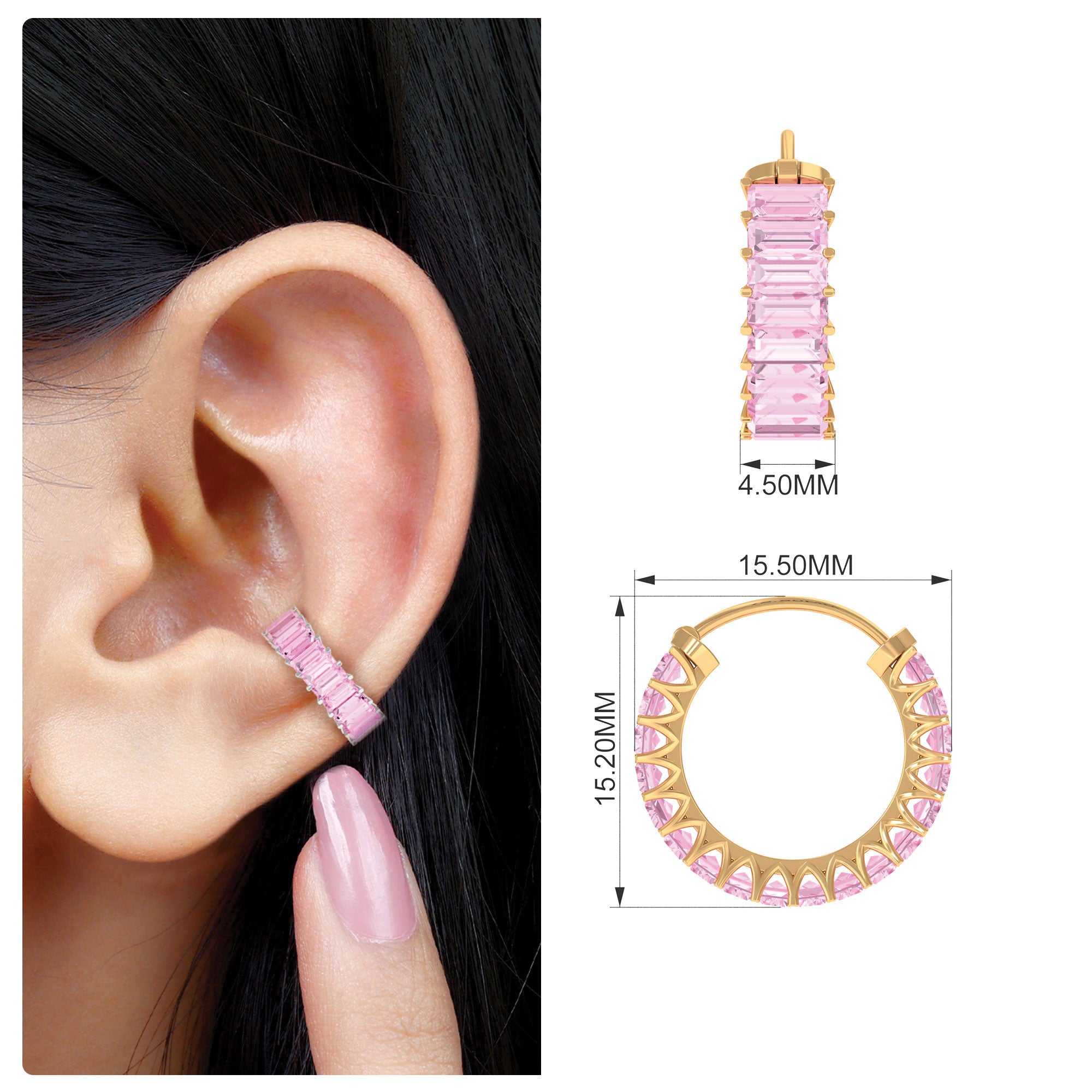 Rosec Jewels-Lab Created Pink Sapphire Conch Hoop Earring in Gold