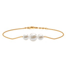 Freshwater Pearl Three Stone Chain Bracelet Freshwater Pearl - ( AAA ) - Quality - Rosec Jewels