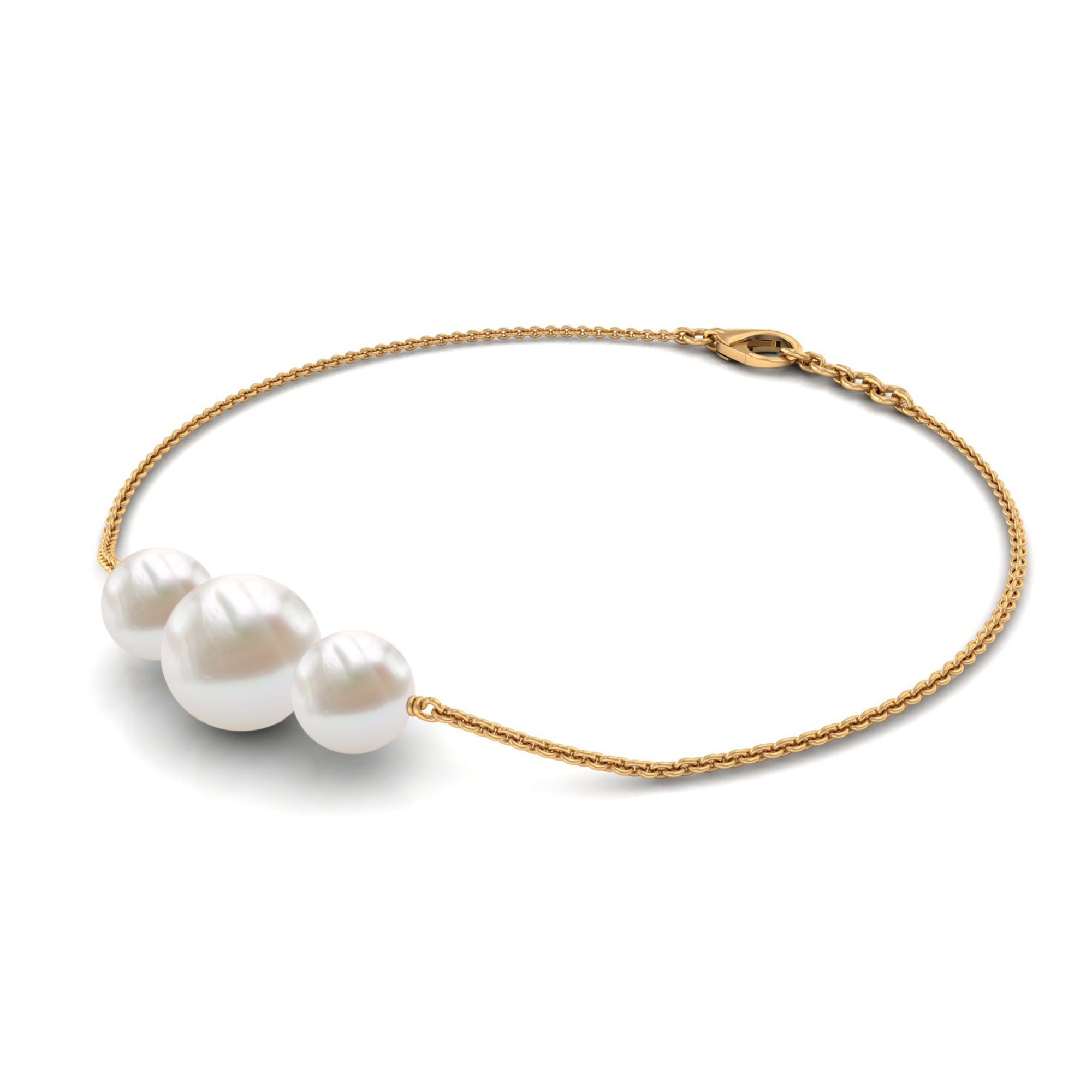 Freshwater Pearl Three Stone Chain Bracelet Freshwater Pearl - ( AAA ) - Quality - Rosec Jewels