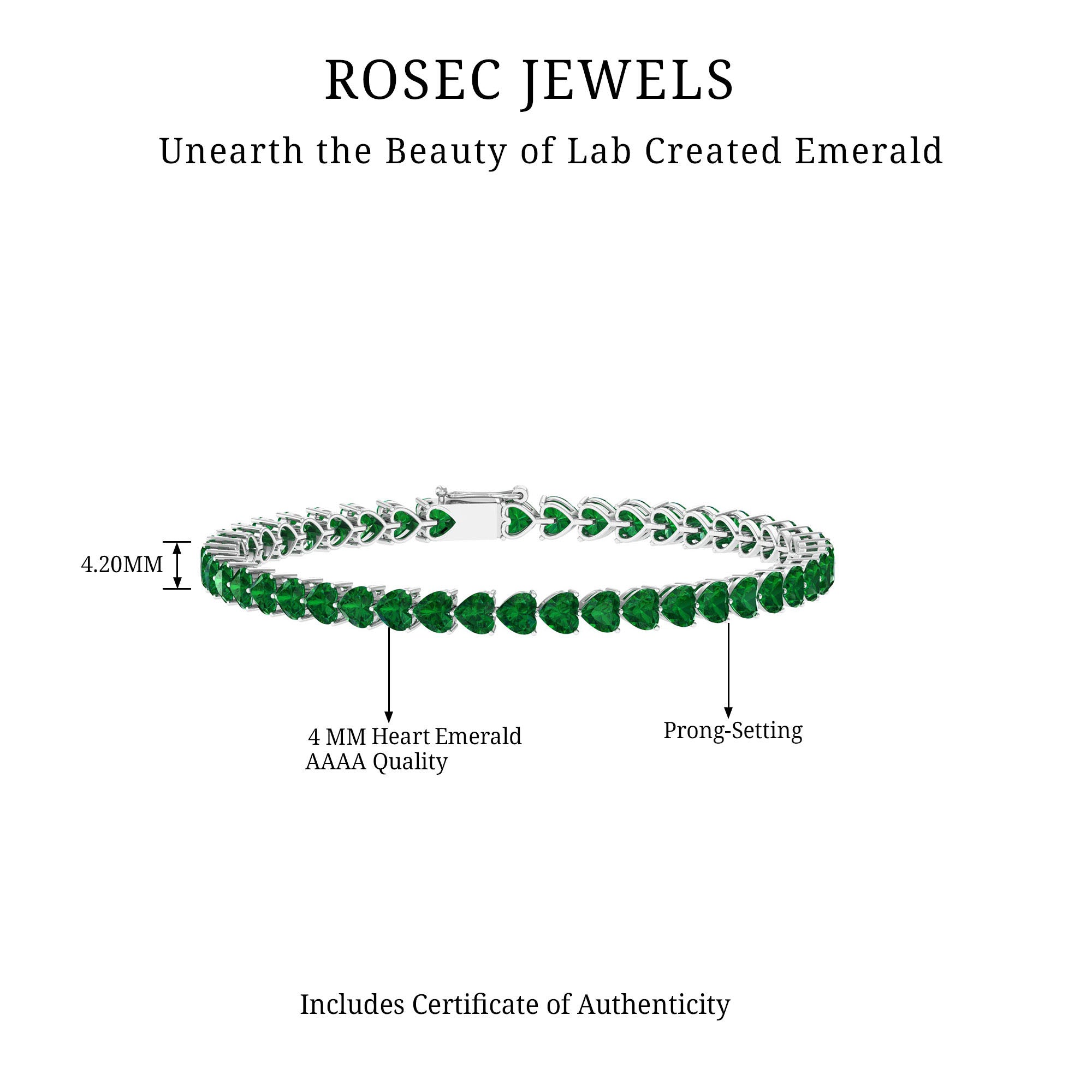 Lab Grown Emerald Heart Tennis Bracelet Lab Created Emerald - ( AAAA ) - Quality - Rosec Jewels