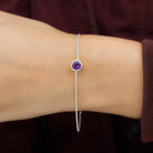 6 MM Bezel Set Amethyst Solitaire Gold Chain Bracelet Amethyst - ( AAA ) - Quality - Rosec Jewels