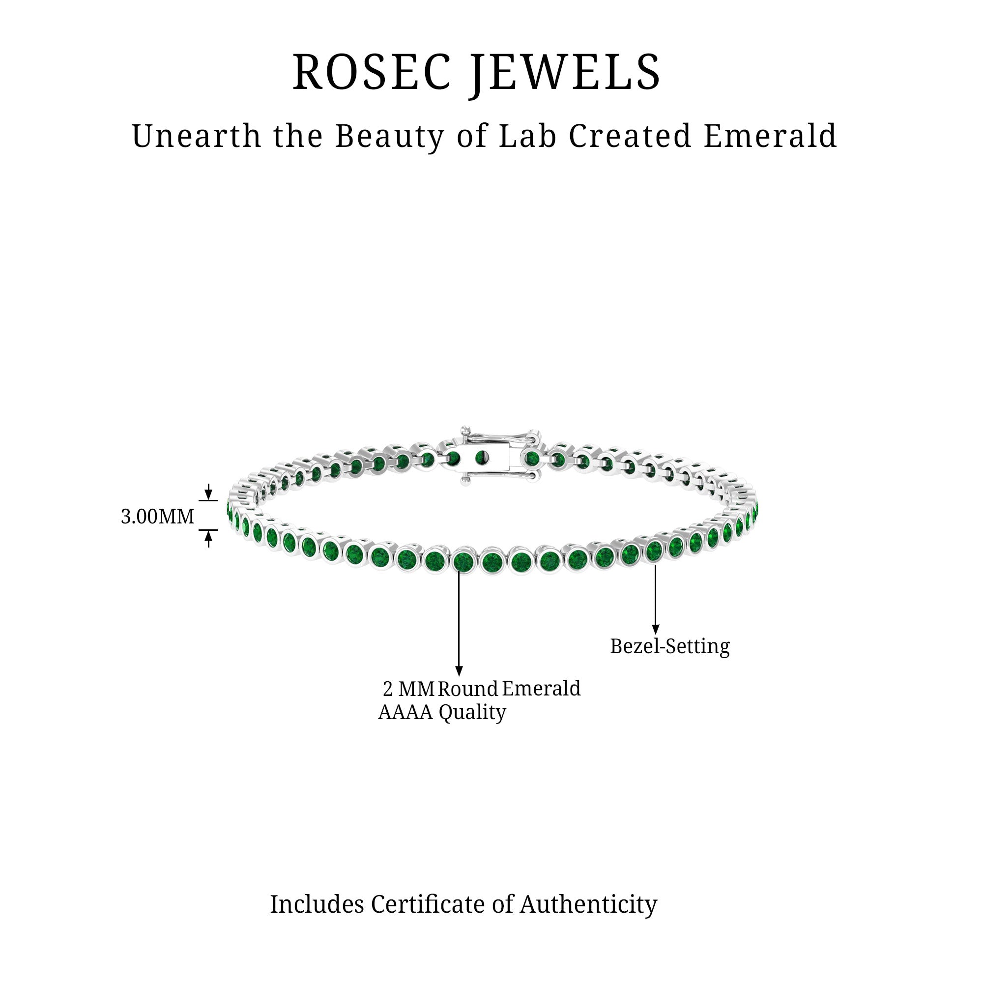 2.25 CT Tennis Bracelet for Women with Bezel Set Created Emerald Lab Created Emerald - ( AAAA ) - Quality - Rosec Jewels