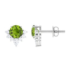 1.50 CT Peridot and Diamond Classic Stud Earrings with Half Halo Peridot - ( AAA ) - Quality - Rosec Jewels