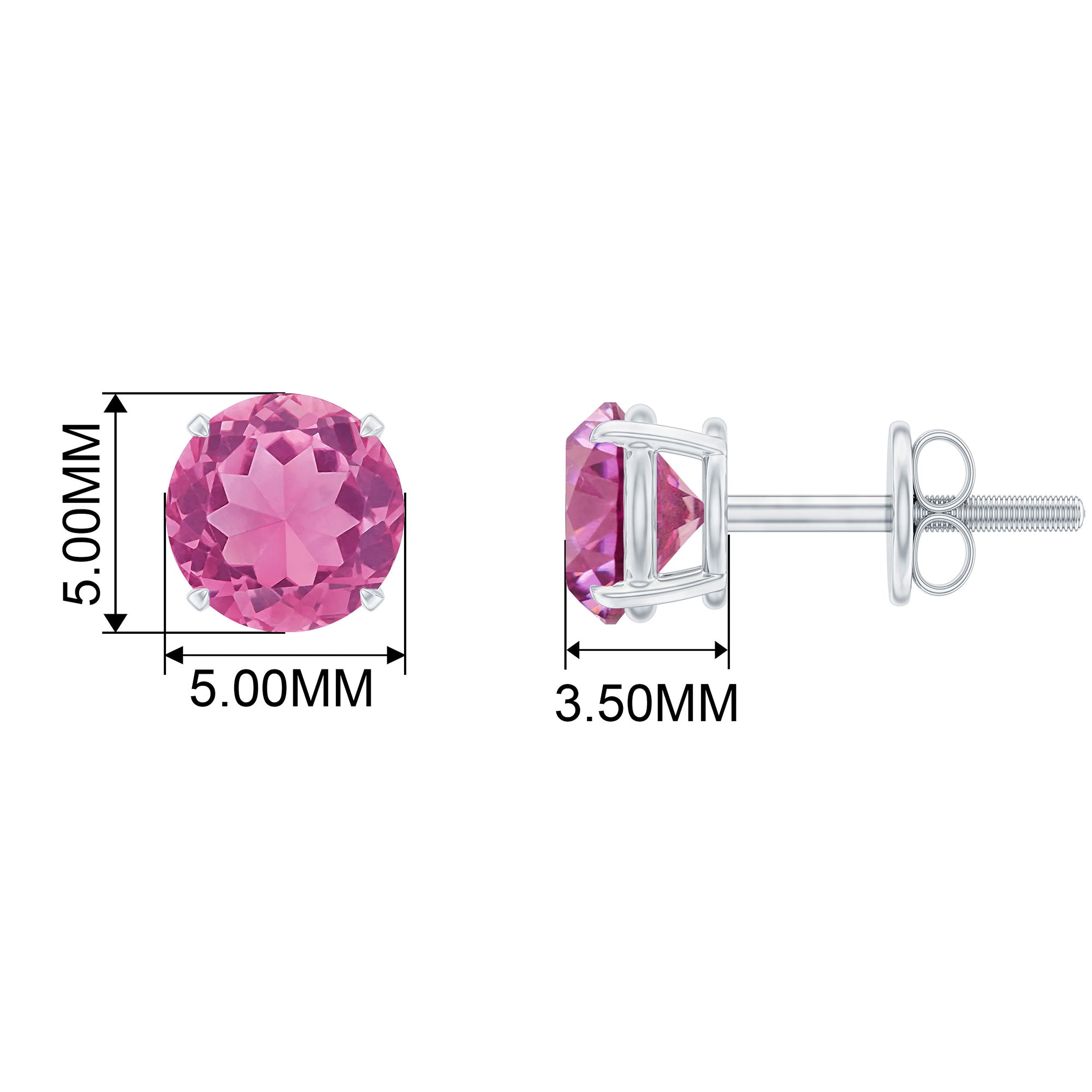 October Birthstone 1/2 CT Round Shape Pink Tourmaline Stud Earrings Pink Tourmaline - ( AAA ) - Quality - Rosec Jewels