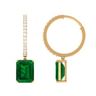 5 CT Octagon Cut Created Emerald Hoop Drop Earrings with Diamond Lab Created Emerald - ( AAAA ) - Quality - Rosec Jewels