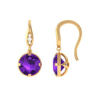 Natural Amethyst Solitaire Drop Earrings with Diamond Amethyst - ( AAA ) - Quality - Rosec Jewels