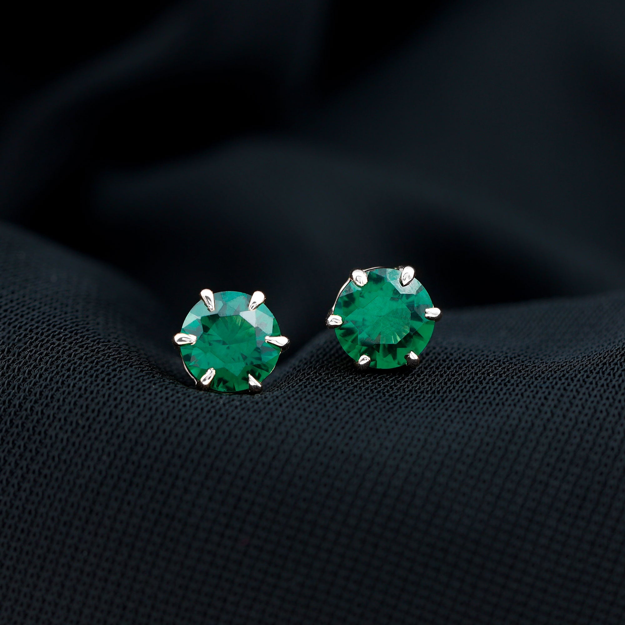 Created Emerald Simple Solitaire Stud Earrings Lab Created Emerald - ( AAAA ) - Quality - Rosec Jewels