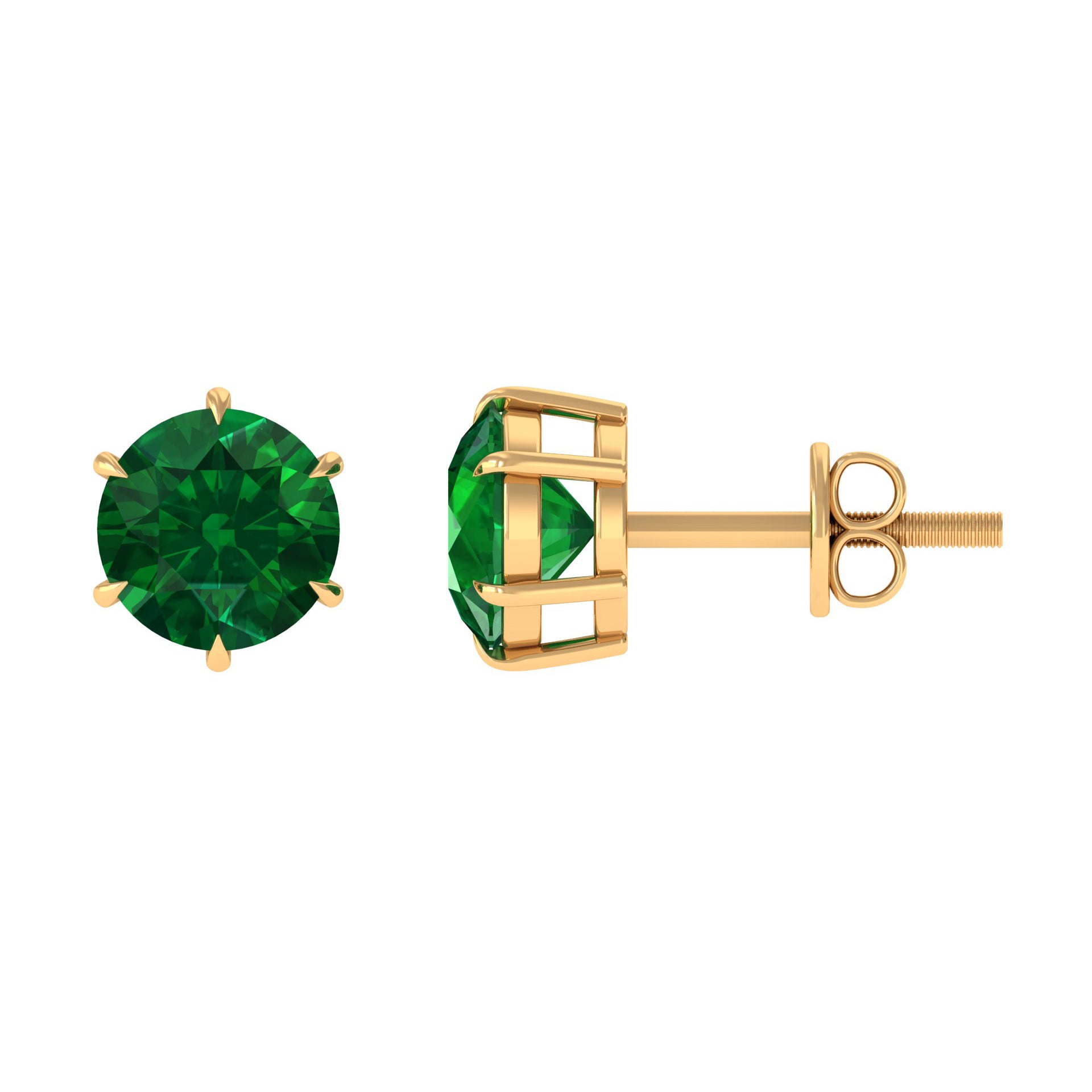 Created Emerald Simple Solitaire Stud Earrings Lab Created Emerald - ( AAAA ) - Quality - Rosec Jewels