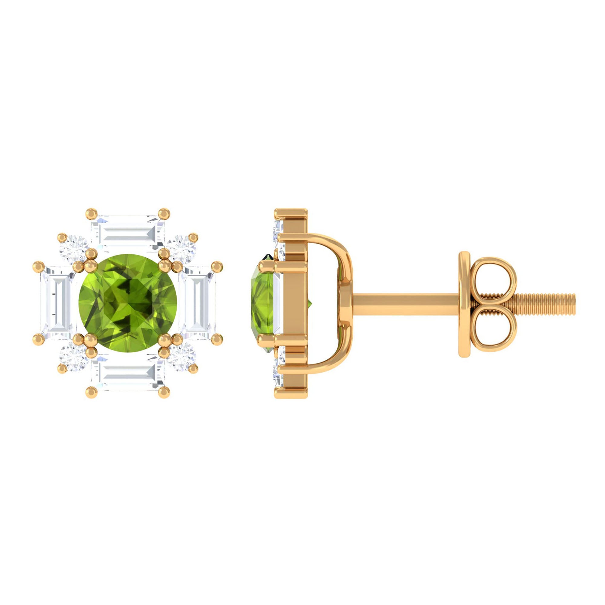 Contemporary Peridot Stud Earrings with Diamond Halo Peridot - ( AAA ) - Quality - Rosec Jewels