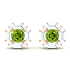 Contemporary Peridot Stud Earrings with Diamond Halo Peridot - ( AAA ) - Quality - Rosec Jewels