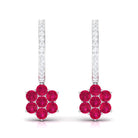 2.25 CT Ruby and Moissanite Flower Drop Dangle Earrings Ruby - ( AAA ) - Quality - Rosec Jewels