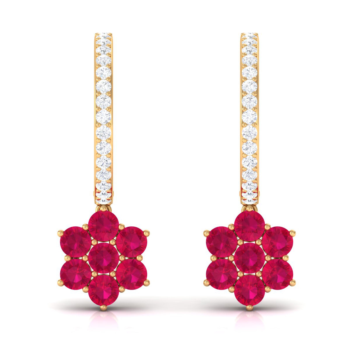 2.25 CT Ruby and Moissanite Flower Drop Dangle Earrings Ruby - ( AAA ) - Quality - Rosec Jewels