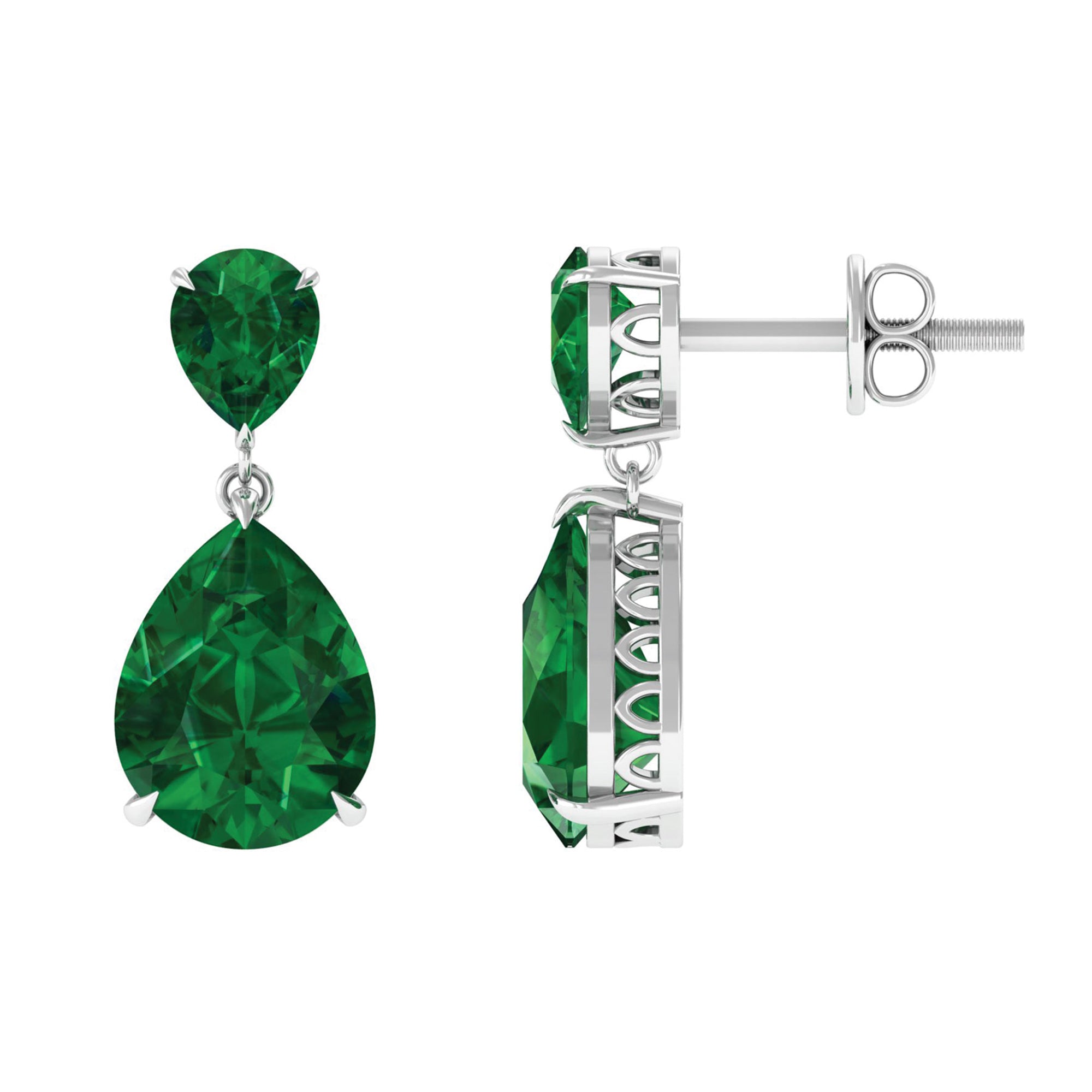 4.25 CT Created Emerald Teardrop Statement Earrings Lab Created Emerald - ( AAAA ) - Quality - Rosec Jewels