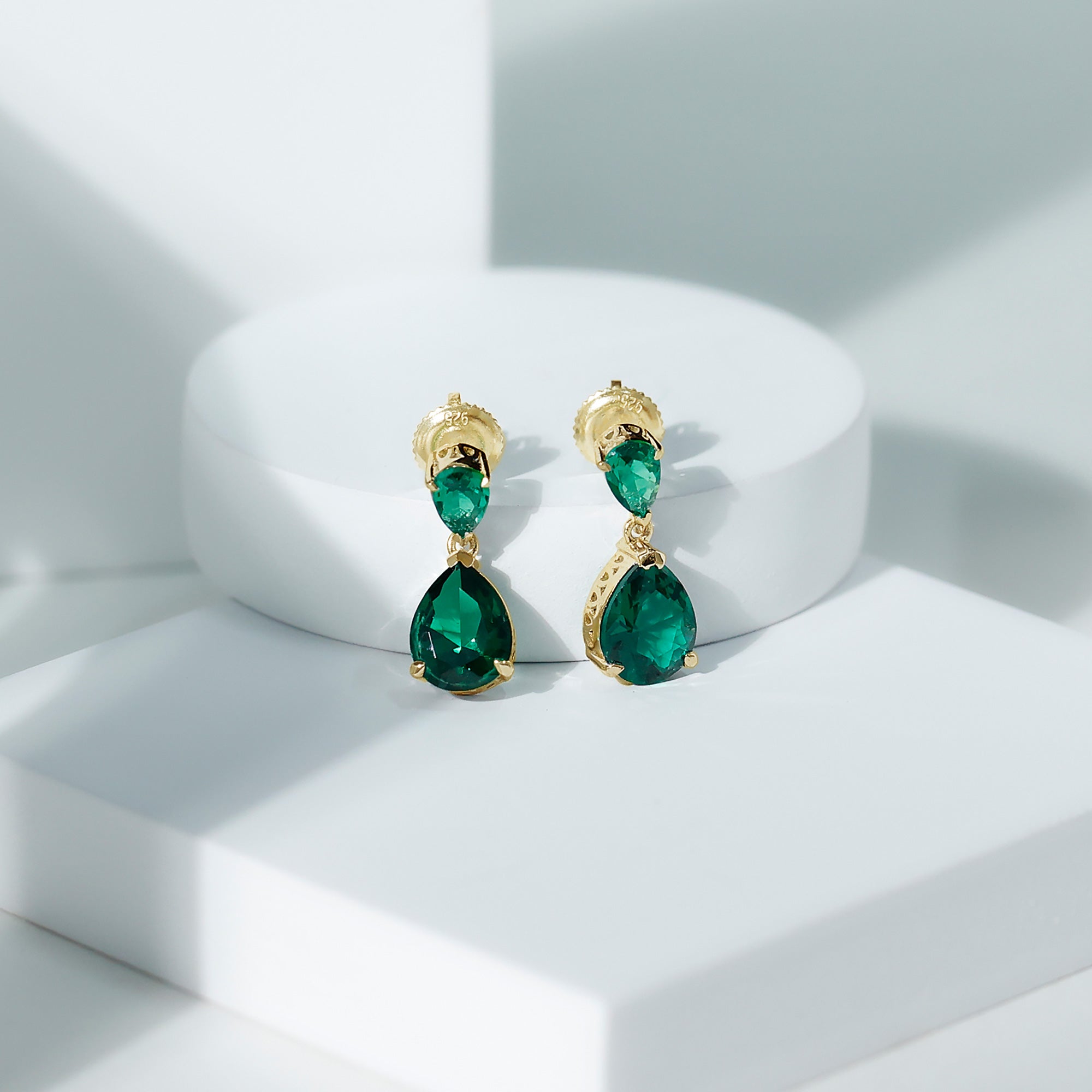 4.25 CT Created Emerald Teardrop Statement Earrings Lab Created Emerald - ( AAAA ) - Quality - Rosec Jewels