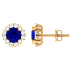 Designer Created Blue Sapphire and Diamond Halo Stud Earrings Lab Created Blue Sapphire - ( AAAA ) - Quality - Rosec Jewels