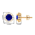 Designer Created Blue Sapphire and Diamond Halo Stud Earrings Lab Created Blue Sapphire - ( AAAA ) - Quality - Rosec Jewels