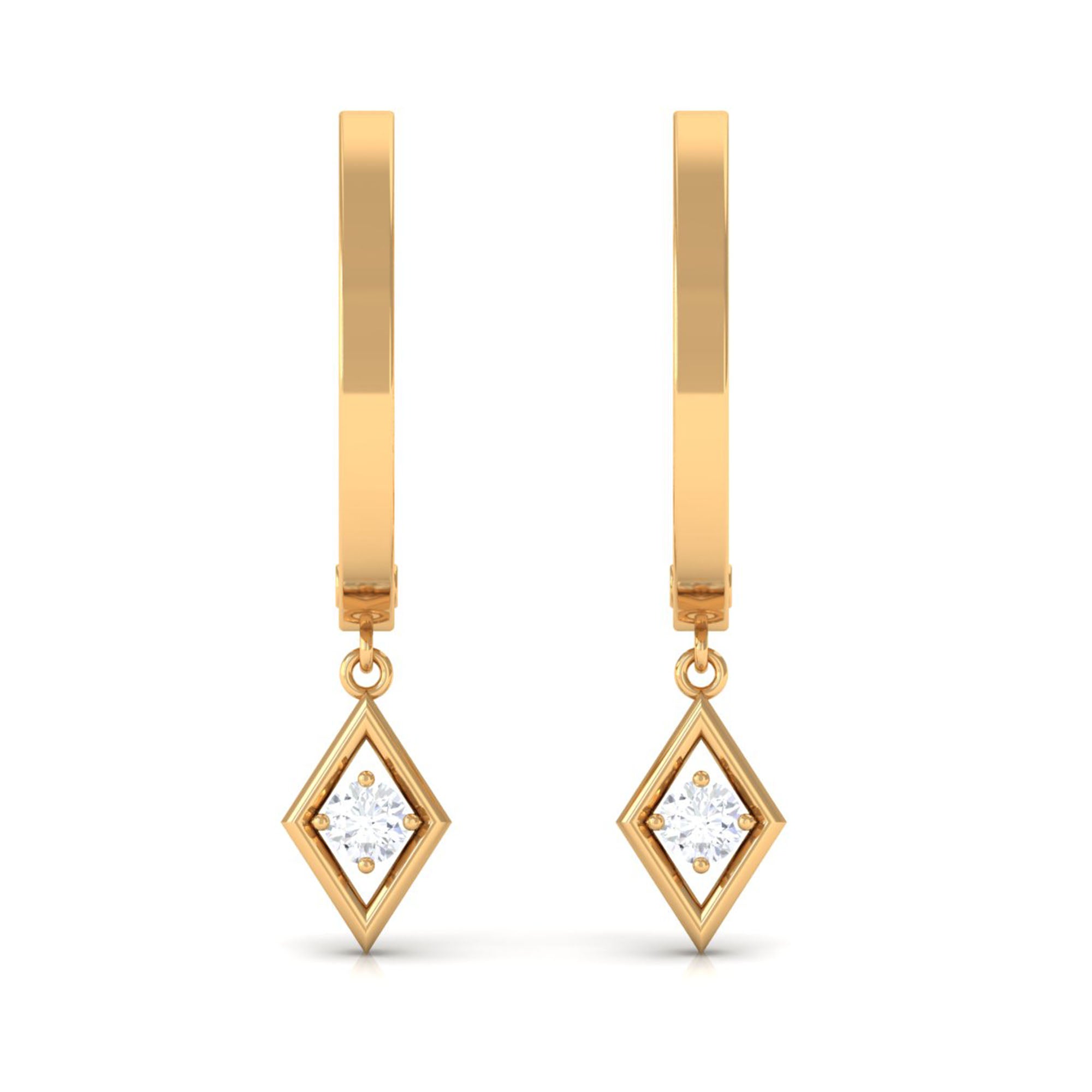 Diamond Drop Hoop Earrings in Geometric Design Diamond - ( HI-SI ) - Color and Clarity - Rosec Jewels