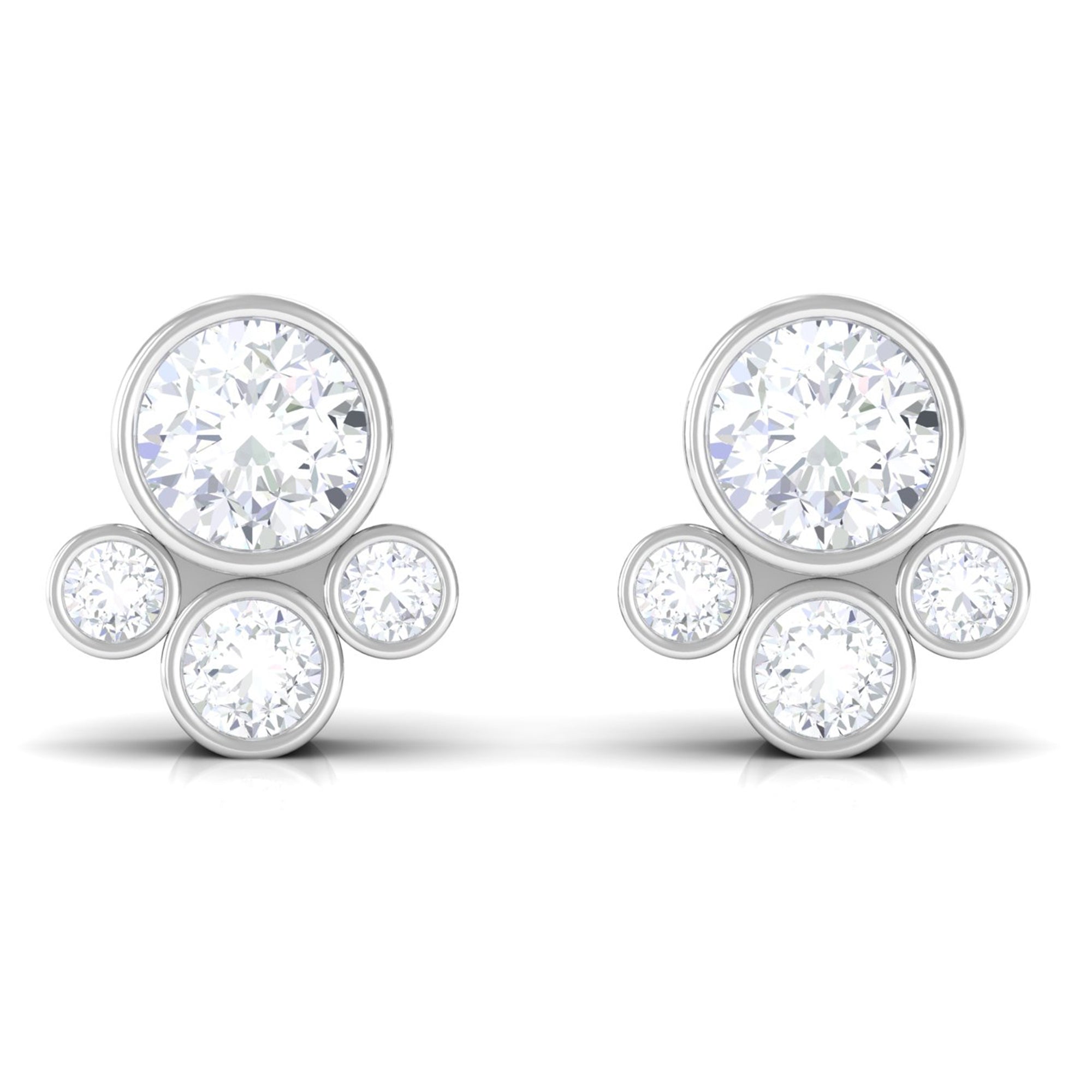 1/2 CT Contemporary Diamond Bezel Cluster Stud Earrings Diamond - ( HI-SI ) - Color and Clarity - Rosec Jewels