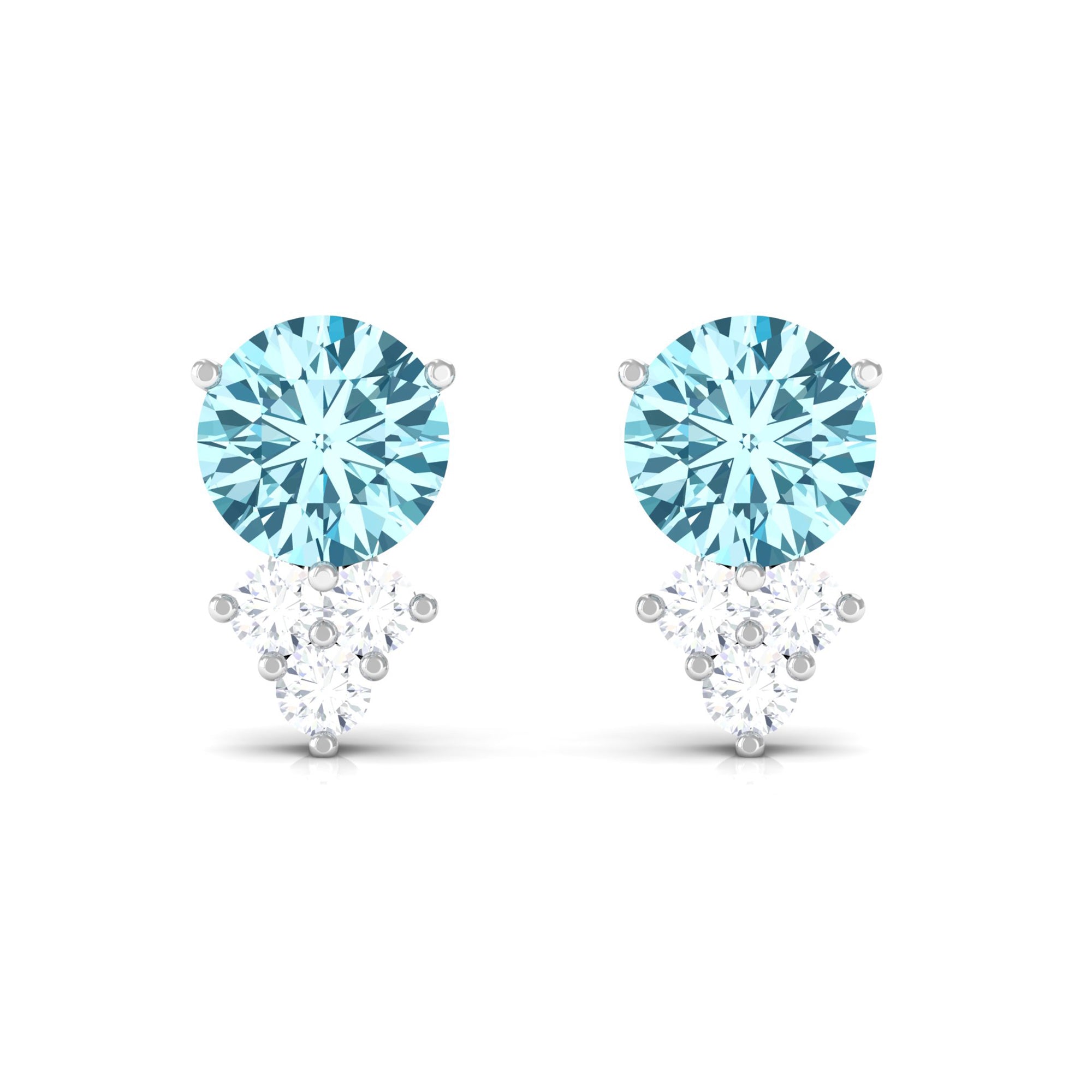 2 CT Natural Aquamarine Stud Earrings with Diamond Trio Aquamarine - ( AAA ) - Quality - Rosec Jewels