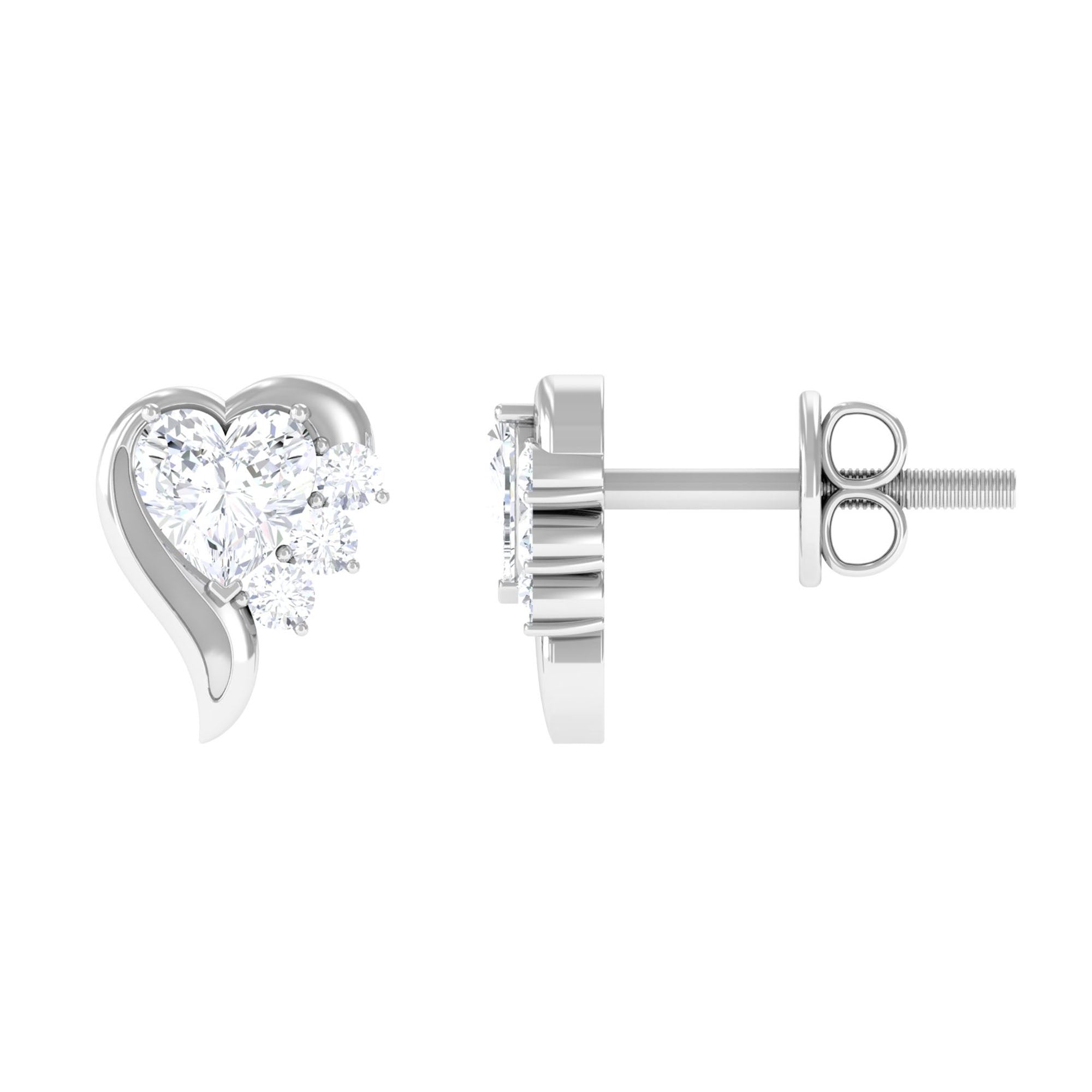 Natural Diamond Heart Shape Stud Earrings Diamond - ( HI-SI ) - Color and Clarity - Rosec Jewels